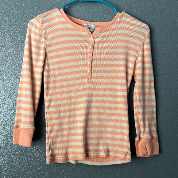 Old Navy Navy & White Striped Ruffle Front Henley Tee - Size M - Picture 2 of 5